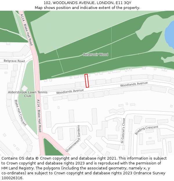 102, WOODLANDS AVENUE, LONDON, E11 3QY: Location map and indicative extent of plot