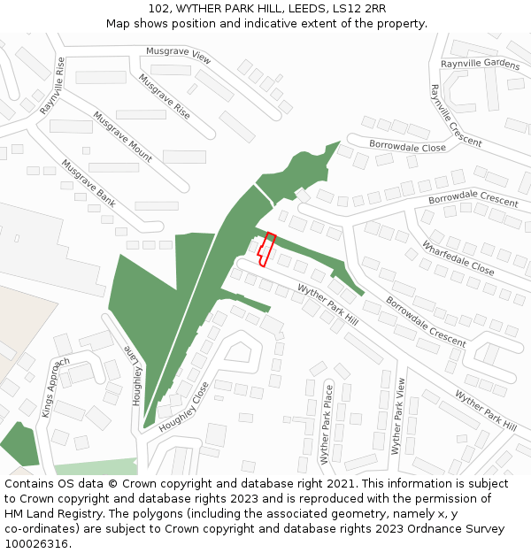 102, WYTHER PARK HILL, LEEDS, LS12 2RR: Location map and indicative extent of plot