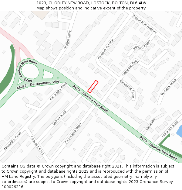 1023, CHORLEY NEW ROAD, LOSTOCK, BOLTON, BL6 4LW: Location map and indicative extent of plot
