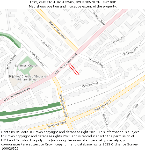 1025, CHRISTCHURCH ROAD, BOURNEMOUTH, BH7 6BD: Location map and indicative extent of plot
