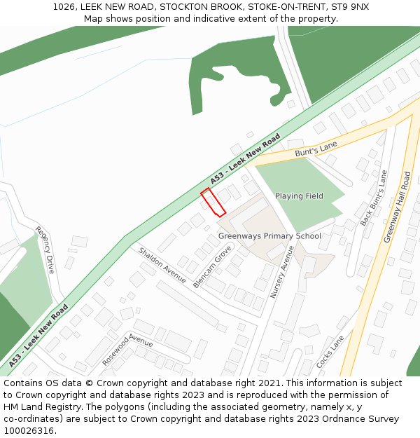 1026, LEEK NEW ROAD, STOCKTON BROOK, STOKE-ON-TRENT, ST9 9NX: Location map and indicative extent of plot