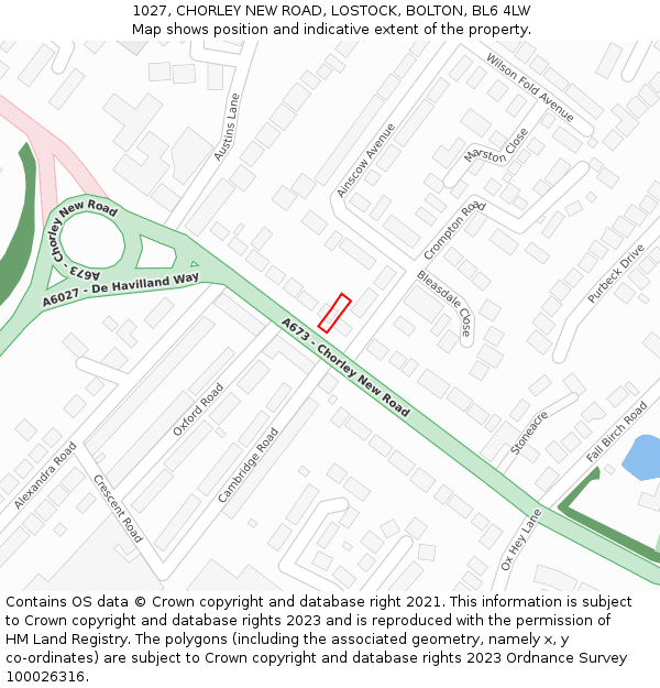 1027, CHORLEY NEW ROAD, LOSTOCK, BOLTON, BL6 4LW: Location map and indicative extent of plot