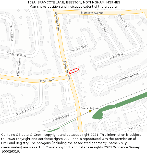 102A, BRAMCOTE LANE, BEESTON, NOTTINGHAM, NG9 4ES: Location map and indicative extent of plot