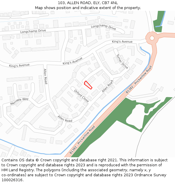 103, ALLEN ROAD, ELY, CB7 4NL: Location map and indicative extent of plot