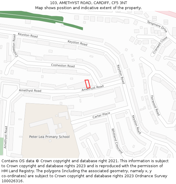 103, AMETHYST ROAD, CARDIFF, CF5 3NT: Location map and indicative extent of plot