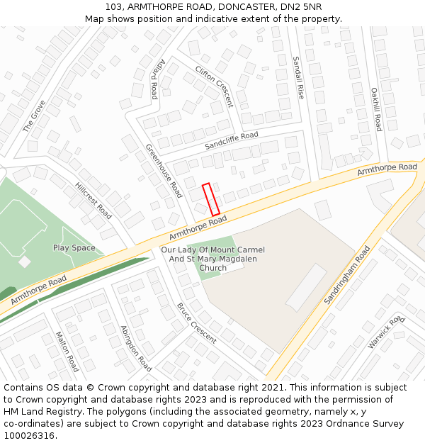 103, ARMTHORPE ROAD, DONCASTER, DN2 5NR: Location map and indicative extent of plot