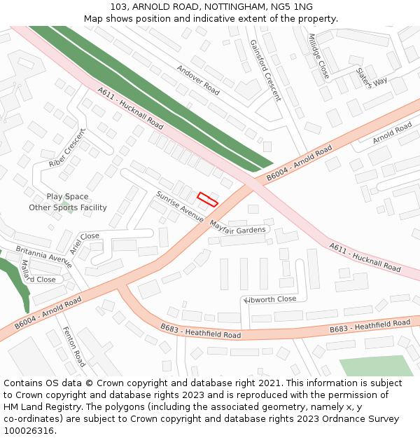 103, ARNOLD ROAD, NOTTINGHAM, NG5 1NG: Location map and indicative extent of plot