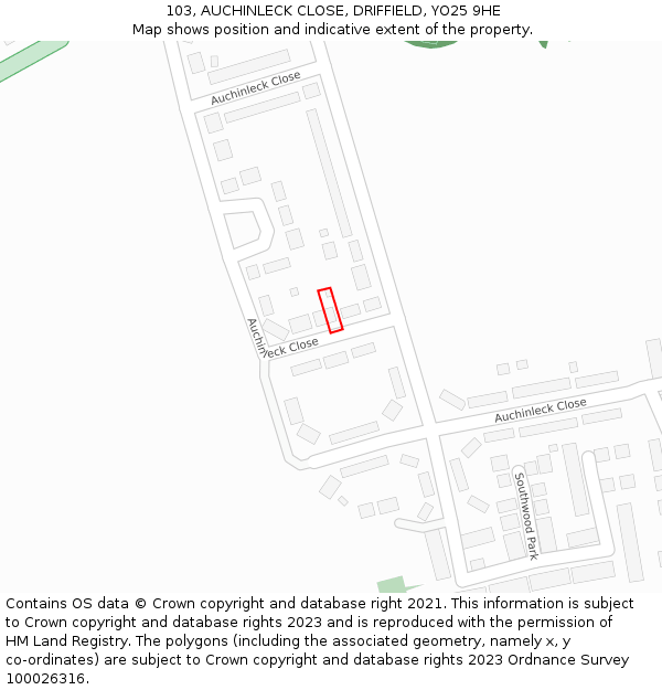 103, AUCHINLECK CLOSE, DRIFFIELD, YO25 9HE: Location map and indicative extent of plot