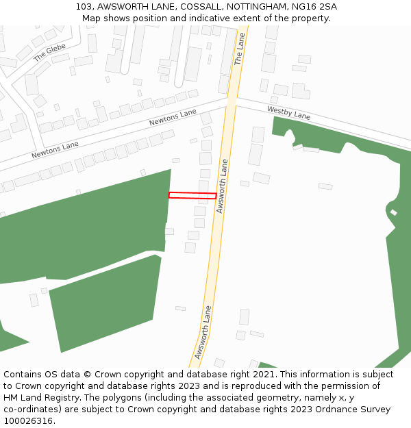 103, AWSWORTH LANE, COSSALL, NOTTINGHAM, NG16 2SA: Location map and indicative extent of plot