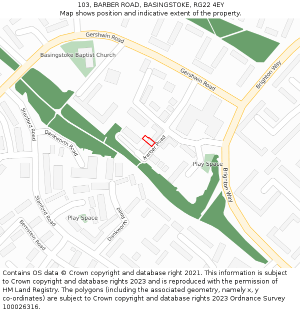 103, BARBER ROAD, BASINGSTOKE, RG22 4EY: Location map and indicative extent of plot