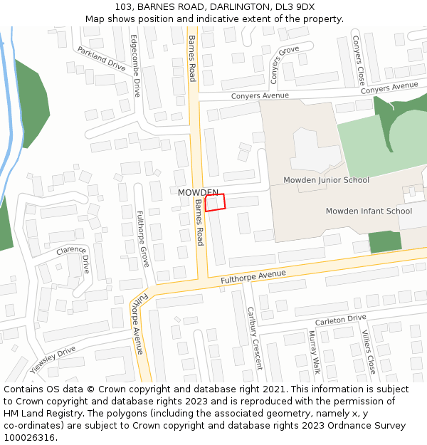 103, BARNES ROAD, DARLINGTON, DL3 9DX: Location map and indicative extent of plot