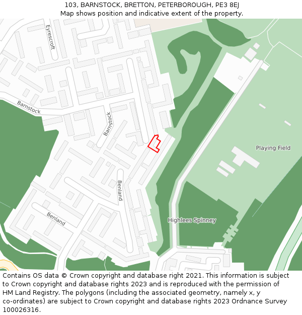 103, BARNSTOCK, BRETTON, PETERBOROUGH, PE3 8EJ: Location map and indicative extent of plot