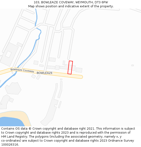 103, BOWLEAZE COVEWAY, WEYMOUTH, DT3 6PW: Location map and indicative extent of plot