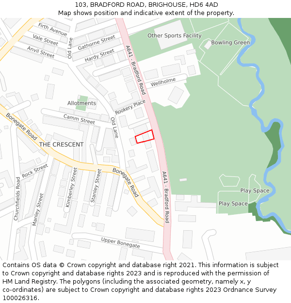 103, BRADFORD ROAD, BRIGHOUSE, HD6 4AD: Location map and indicative extent of plot