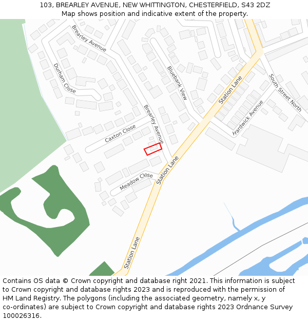 103, BREARLEY AVENUE, NEW WHITTINGTON, CHESTERFIELD, S43 2DZ: Location map and indicative extent of plot