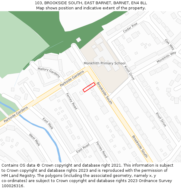 103, BROOKSIDE SOUTH, EAST BARNET, BARNET, EN4 8LL: Location map and indicative extent of plot