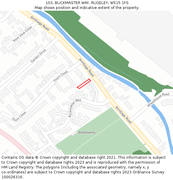 103, BUCKMASTER WAY, RUGELEY, WS15 1FS: Location map and indicative extent of plot
