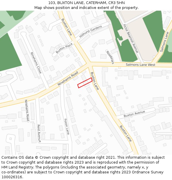 103, BUXTON LANE, CATERHAM, CR3 5HN: Location map and indicative extent of plot