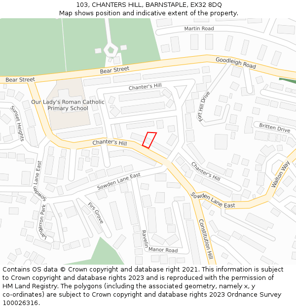 103, CHANTERS HILL, BARNSTAPLE, EX32 8DQ: Location map and indicative extent of plot