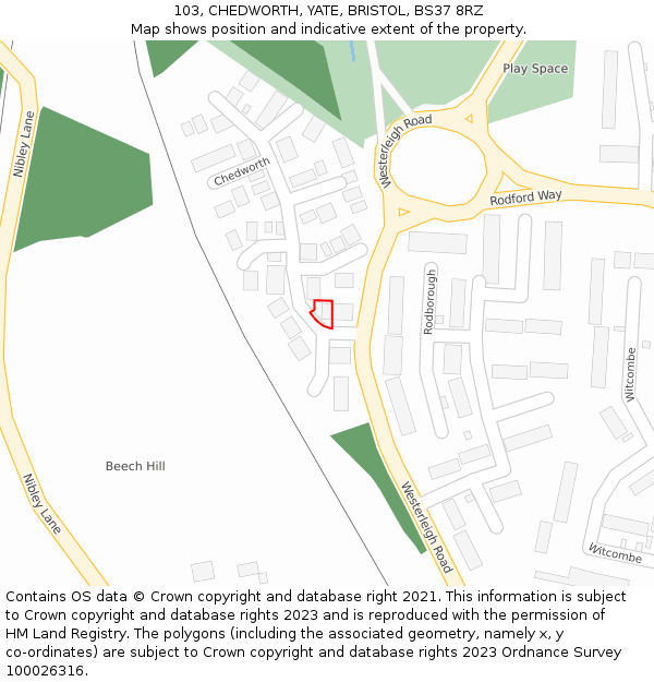 103, CHEDWORTH, YATE, BRISTOL, BS37 8RZ: Location map and indicative extent of plot