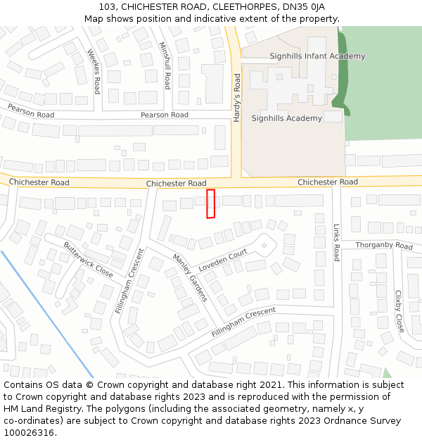 103, CHICHESTER ROAD, CLEETHORPES, DN35 0JA: Location map and indicative extent of plot