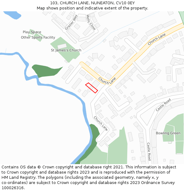 103, CHURCH LANE, NUNEATON, CV10 0EY: Location map and indicative extent of plot