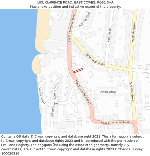 103, CLARENCE ROAD, EAST COWES, PO32 6HA: Location map and indicative extent of plot