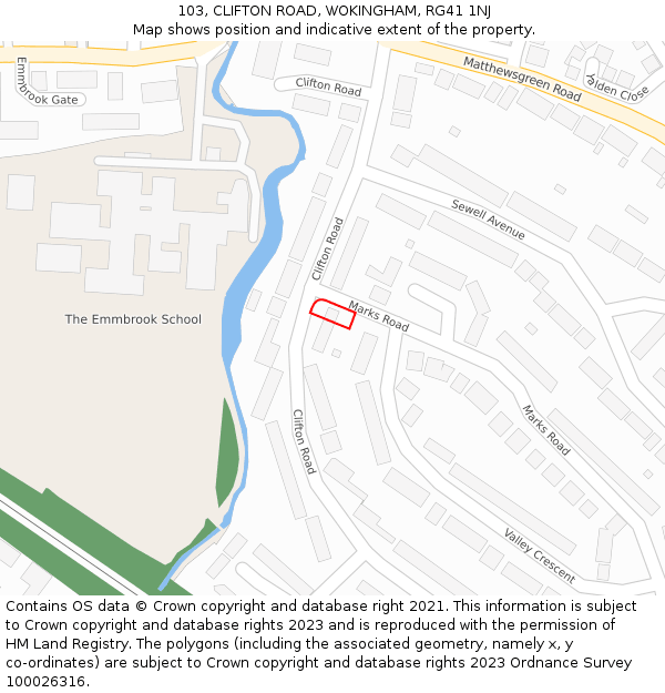 103, CLIFTON ROAD, WOKINGHAM, RG41 1NJ: Location map and indicative extent of plot