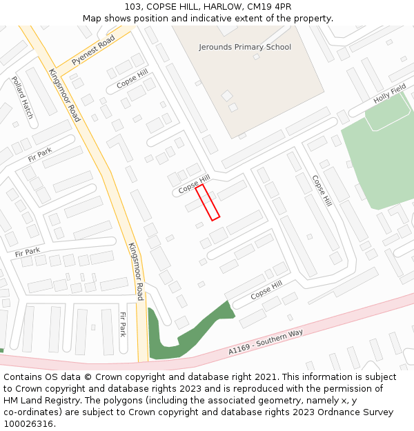 103, COPSE HILL, HARLOW, CM19 4PR: Location map and indicative extent of plot