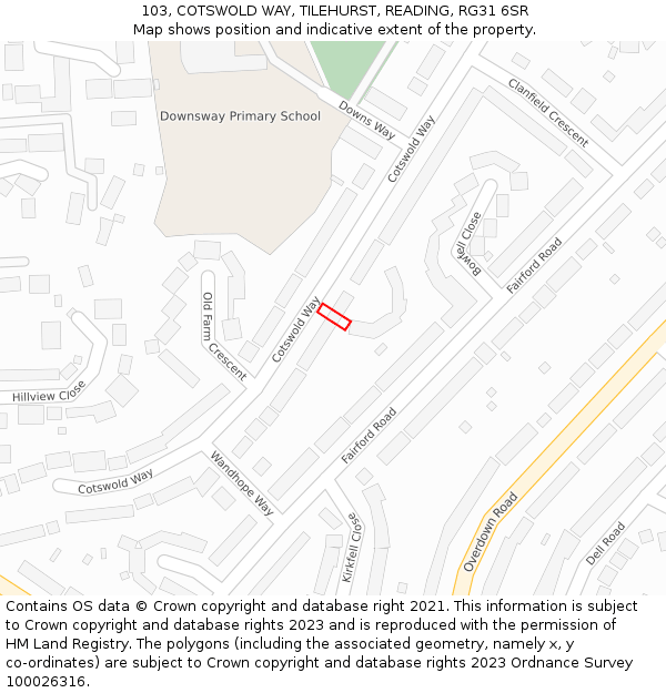103, COTSWOLD WAY, TILEHURST, READING, RG31 6SR: Location map and indicative extent of plot