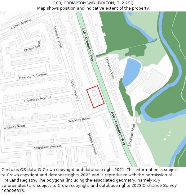 103, CROMPTON WAY, BOLTON, BL2 2SQ: Location map and indicative extent of plot