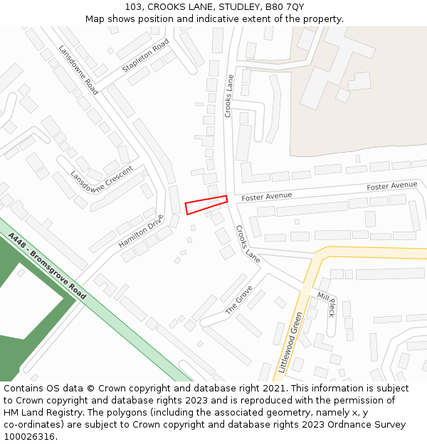 103, CROOKS LANE, STUDLEY, B80 7QY: Location map and indicative extent of plot
