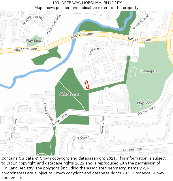 103, DEER WAY, HORSHAM, RH12 1PX: Location map and indicative extent of plot