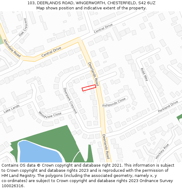 103, DEERLANDS ROAD, WINGERWORTH, CHESTERFIELD, S42 6UZ: Location map and indicative extent of plot