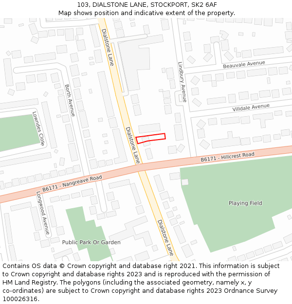 103, DIALSTONE LANE, STOCKPORT, SK2 6AF: Location map and indicative extent of plot