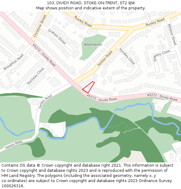 103, DIVIDY ROAD, STOKE-ON-TRENT, ST2 9JW: Location map and indicative extent of plot