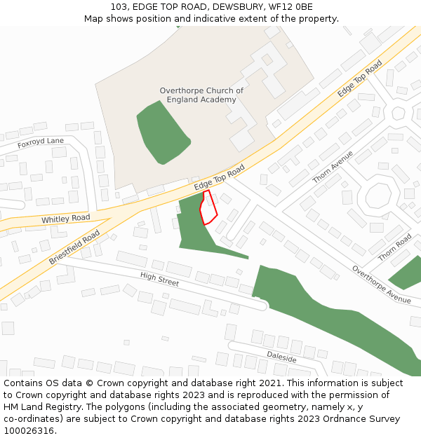 103, EDGE TOP ROAD, DEWSBURY, WF12 0BE: Location map and indicative extent of plot