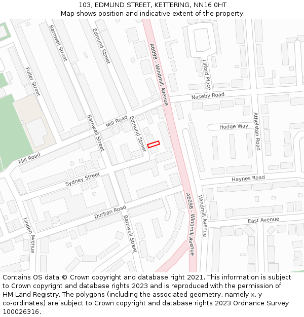 103, EDMUND STREET, KETTERING, NN16 0HT: Location map and indicative extent of plot