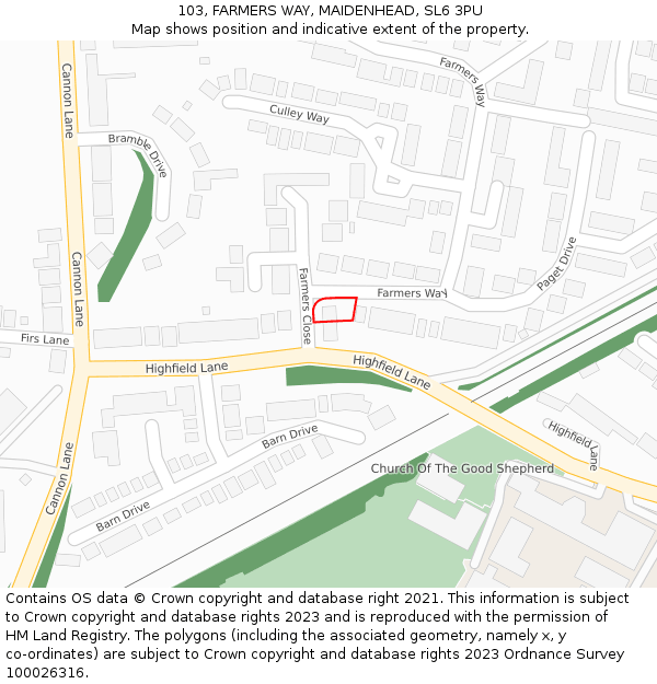 103, FARMERS WAY, MAIDENHEAD, SL6 3PU: Location map and indicative extent of plot