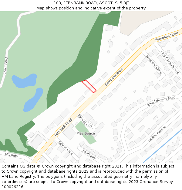 103, FERNBANK ROAD, ASCOT, SL5 8JT: Location map and indicative extent of plot