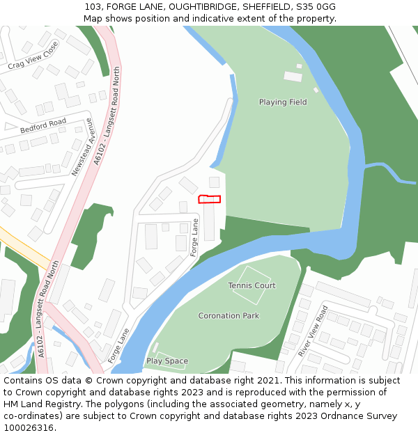103, FORGE LANE, OUGHTIBRIDGE, SHEFFIELD, S35 0GG: Location map and indicative extent of plot