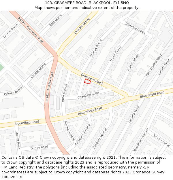 103, GRASMERE ROAD, BLACKPOOL, FY1 5NQ: Location map and indicative extent of plot
