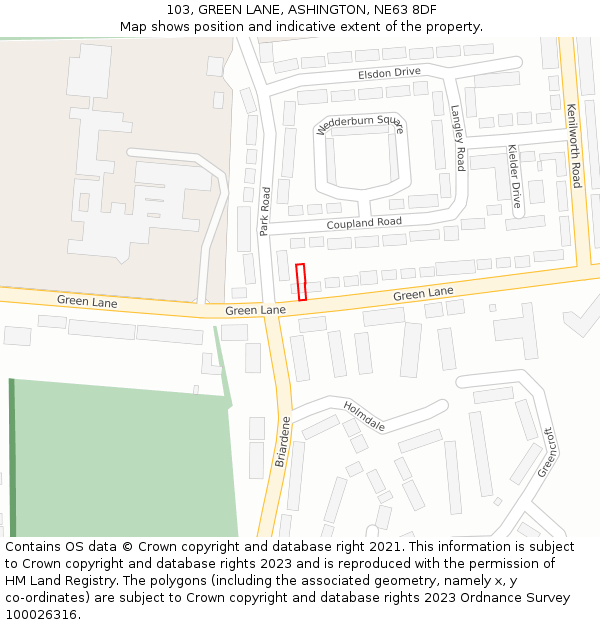 103, GREEN LANE, ASHINGTON, NE63 8DF: Location map and indicative extent of plot