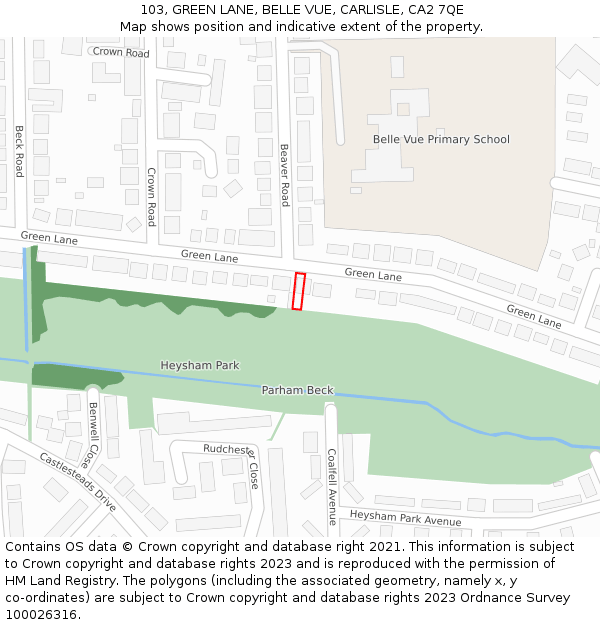103, GREEN LANE, BELLE VUE, CARLISLE, CA2 7QE: Location map and indicative extent of plot