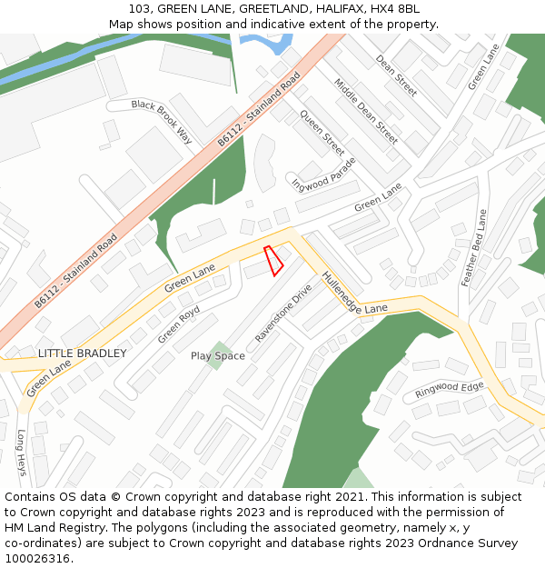 103, GREEN LANE, GREETLAND, HALIFAX, HX4 8BL: Location map and indicative extent of plot