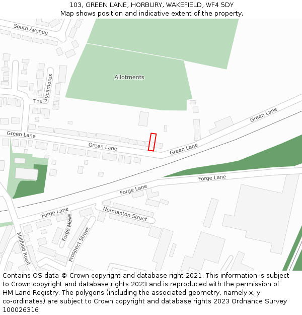 103, GREEN LANE, HORBURY, WAKEFIELD, WF4 5DY: Location map and indicative extent of plot