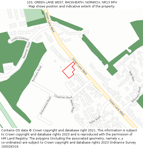 103, GREEN LANE WEST, RACKHEATH, NORWICH, NR13 6PH: Location map and indicative extent of plot