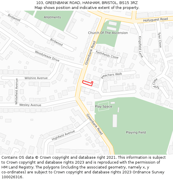 103, GREENBANK ROAD, HANHAM, BRISTOL, BS15 3RZ: Location map and indicative extent of plot