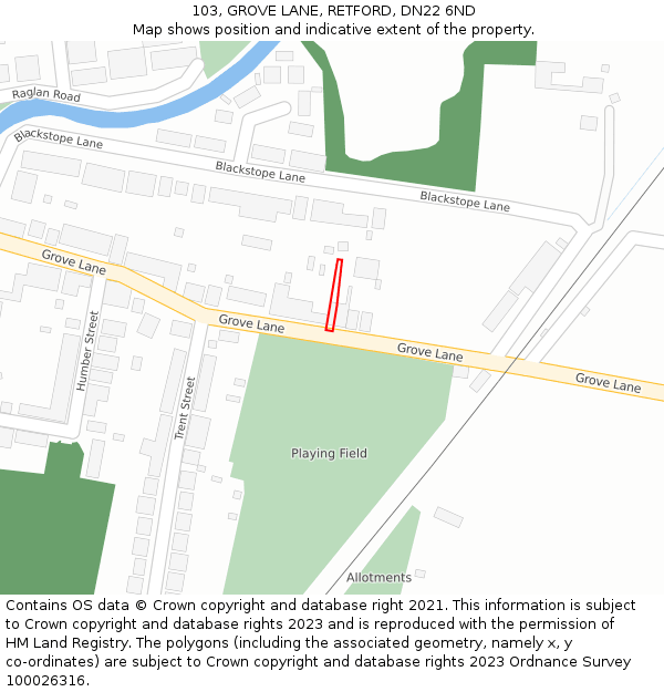 103, GROVE LANE, RETFORD, DN22 6ND: Location map and indicative extent of plot