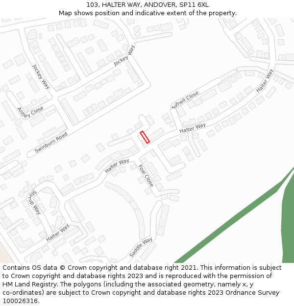 103, HALTER WAY, ANDOVER, SP11 6XL: Location map and indicative extent of plot